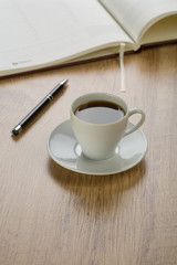 writing materials with coffee