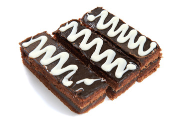 Three pieces of chocolate cake isolated