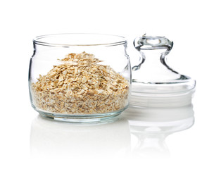 open glass jar with cereals
