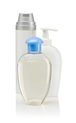 spray bottles and transparent bottle isolated