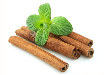 Sticks of cinnamon with mint