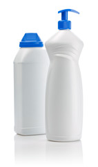 white bottles with blue lids