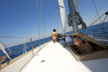 Fototapeta premium teenager on the sail boat