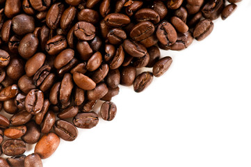 Coffee beans on the white background with copy space