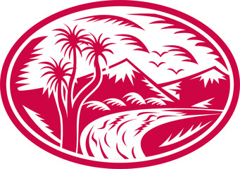 Fototapeta premium cabbage tree with river and mountains
