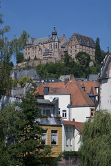 Portrait view of the Marburg Castle and city