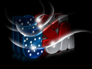 Happy 4th July greeting card. Isolated USA 3d letters.