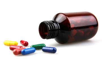 Pills on white background