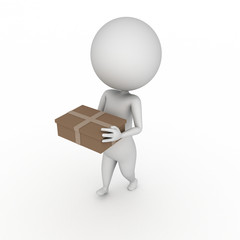 3d rendered illustration of a little guy with a package