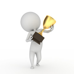 3d rendered illustration of a little guy with a tablet pc