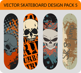 Grunge vector skateboard design pack with skulls