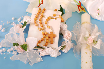 first holy communion-prayer book and rosary