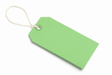 Blank Green Tag, Isolated On White.
