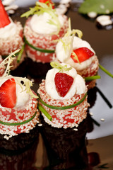 Tiramisu Sushi Roll garnished with Strawberry and Mint