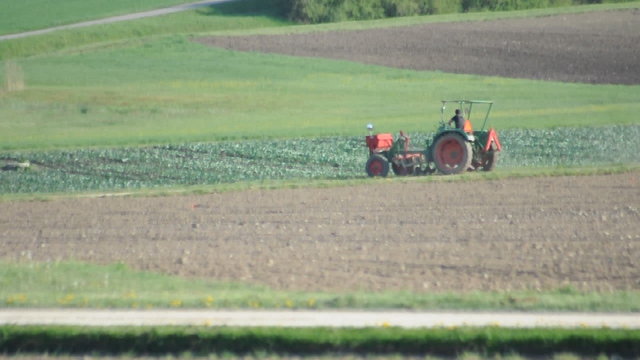 Bauer mit Traktor bei der Feldarbeit