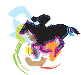 Abstract horses and riders silhouettes. Vector Illustration