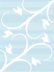 Obraz premium Birds on tree stalks silhouette accented by blue strips
