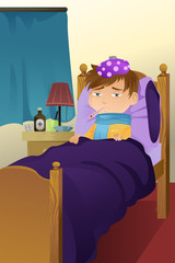 Sick kid on bed