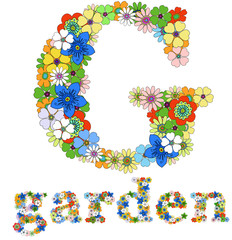 Letter G  and word garden floral; vector.