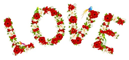 Word from flowers and bird