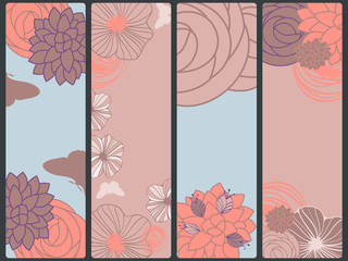 vector abstract floral banners with flowers and butterflies,  pl