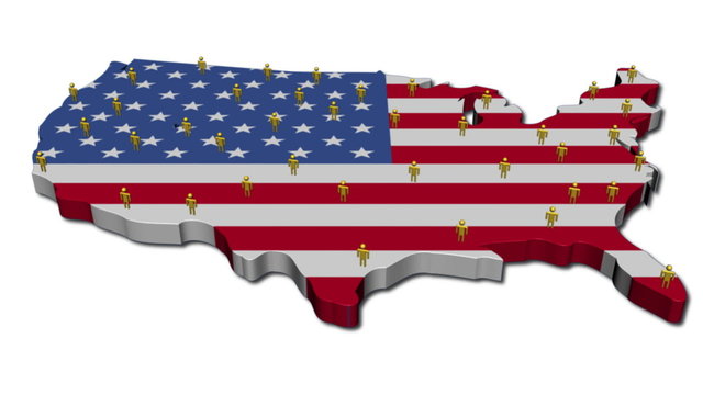 USA map flag with population animation