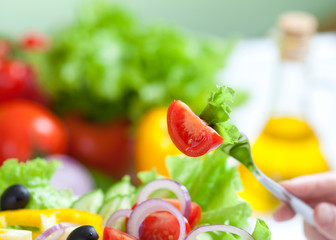 healthy food fresh vegetable salad and fork