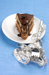 Cake and fork in measuring tape