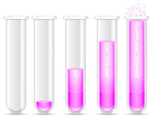 pink liquid with bubble in test tubes
