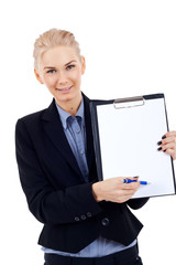 business woman showing clipboard