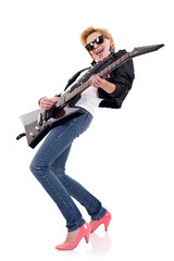 Fototapeta premium woman with sunglasses playing an electric guitar