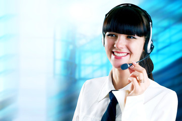 Hapiness Businesswoman standing on the business background