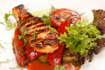 salmon steak with vegetables