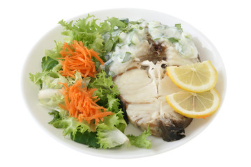 Boiled fork-beard with salad