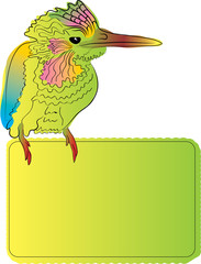 Bright bird with blank banner