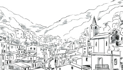 drawn illustration  to the old town