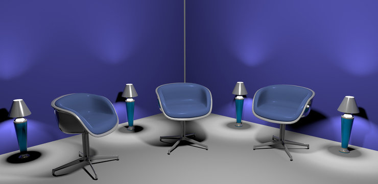 Plastic blue room-3D rendering