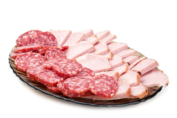 chopped bacon and salami on a plate