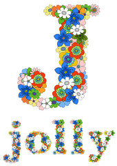 Letter J  and word jolly floral; vector.