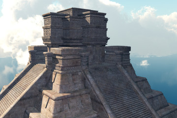 Fototapeta na wymiar Mayan temple with Clouds