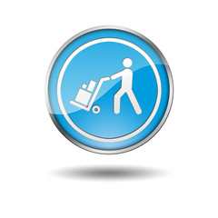 Boton azul borde metalico logistica