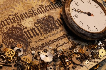 The gears on the old banknote