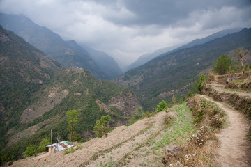 Heavy clouds over mountains in Helambu area, Nepal