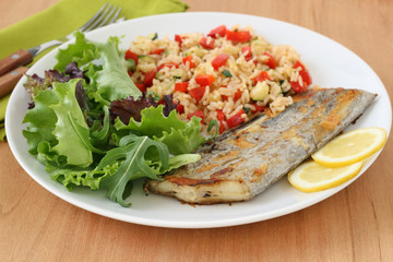 Grilled swordfish with rice with vegetables