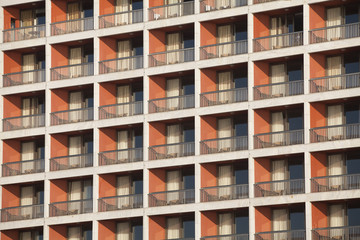 Fototapeta na wymiar Old style hotel balconies. 70's