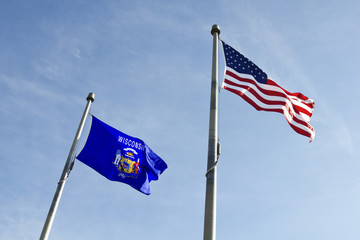 Wisconsin and USA flags