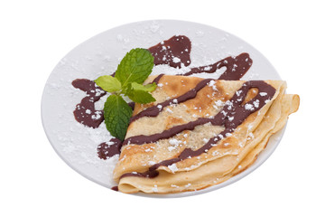 French Crepe with chocolate. Isolated, contains clipping path.
