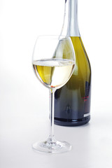 The glass of wine and a bottle