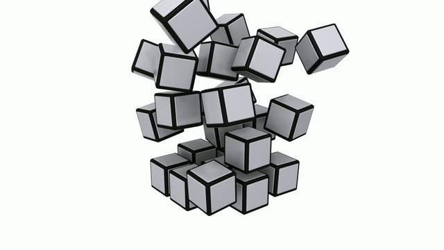 3x3 cube parts flying down and forming an assembled cube