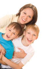 happy mom with two children